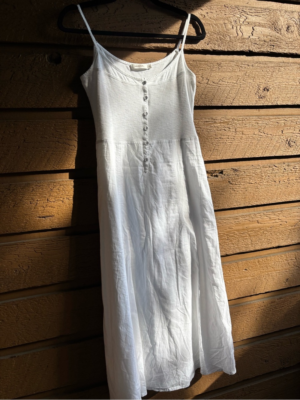 White Spaghetti-Strap Midi/Maxi Cotton Blend Dress with Button Front